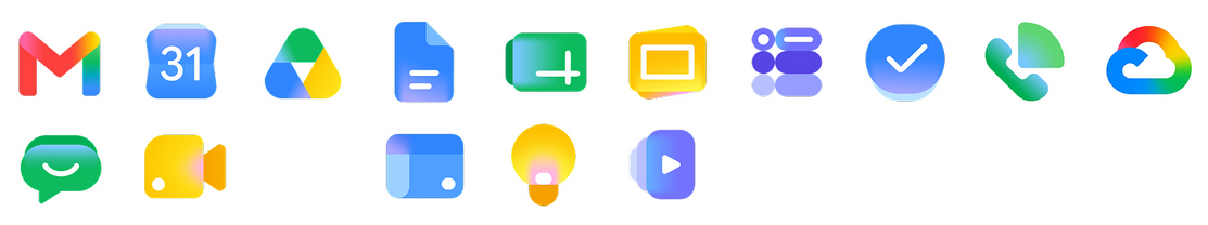 New Google icons using soft gradients and more distinct colors based on the Google brand.