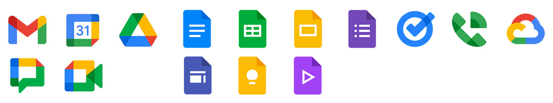 Previous Google icons using the multi-color design that includes all colors from the G logo: red, green, blue, and yellow.